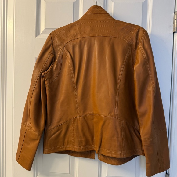NWT Quince Leather Stand- Collar Jacket in Cognac - Picture 10 of 16